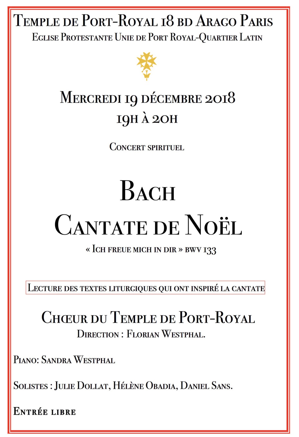 CONCERT DU CHOEUR DU TEMPLE