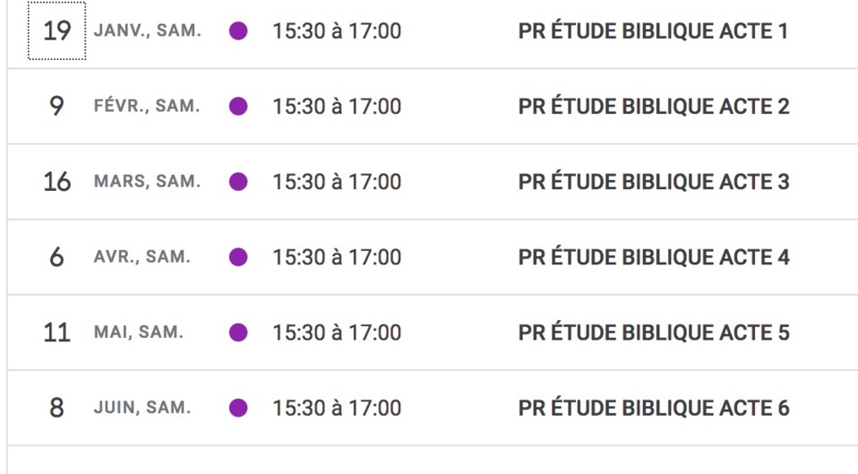 DATES DES ÉTUDES BIBLIQUES À PORT ROYAL