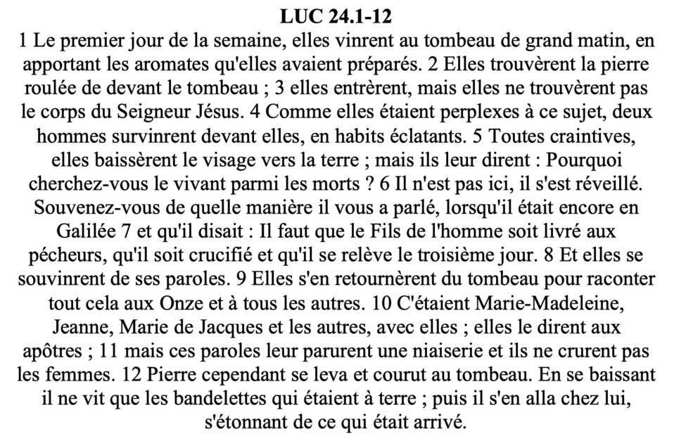 Texte de l'évangile de Pâques 2019 Texte de l'évangile de Pâques 2019
