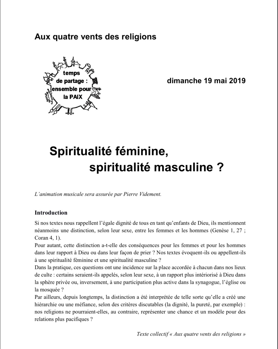 4 vents des religions  DIMANCHE 19 MAI 17h