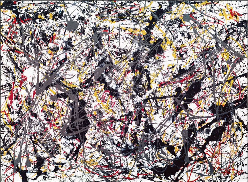 Jackson Pollock, Painting (Silver over black, white, yellow and red), 1948  Peinture sur papier marouflé sur toile • 61 × 80 cm • Coll. centre Pompidou, MNAM, Paris • © Bridgeman Images / © Adagp, Paris 2020