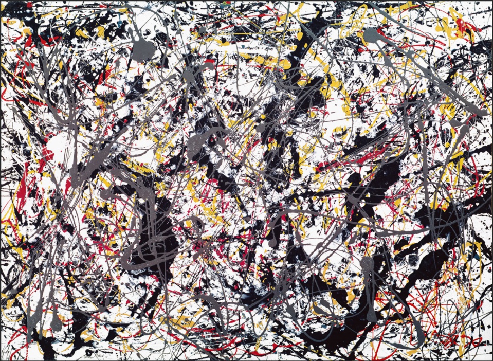 Jackson Pollock, Painting (Silver over black, white, yellow and red), 1948 Peinture sur papier marouflé sur toile • 61 × 80 cm • Coll. centre Pompidou, MNAM, Paris • © Bridgeman Images / © Adagp, Paris 2020 Jackson Pollock, Painting (Silver over black, white, yellow and red), 1948 Peinture sur papier marouflé sur toile • 61 × 80 cm • Coll. centre Pompidou, MNAM, Paris • © Bridgeman Images / © Adagp, Paris 2020