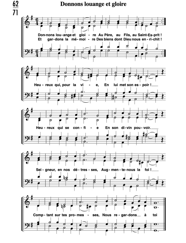 Partition du chant 62-71; cliquez pour agrandir Partition du chant 62-71; cliquez pour agrandir