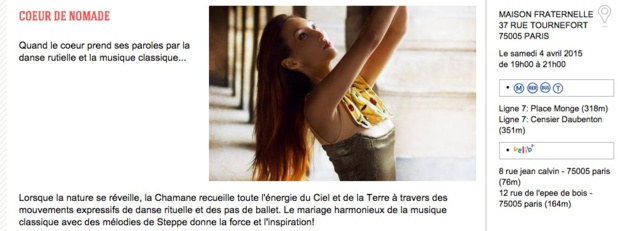 COEUR DE NOMADE, SPECTACLE DE DANA MUSSA, SAMEDI 4 AVRIL MAISON FRATERNELLE, 19H