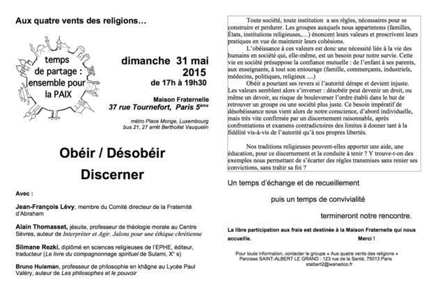 OBEIR DESOBEIR DISCERNER 31 MAI 17H MAISON FRATERNELLE