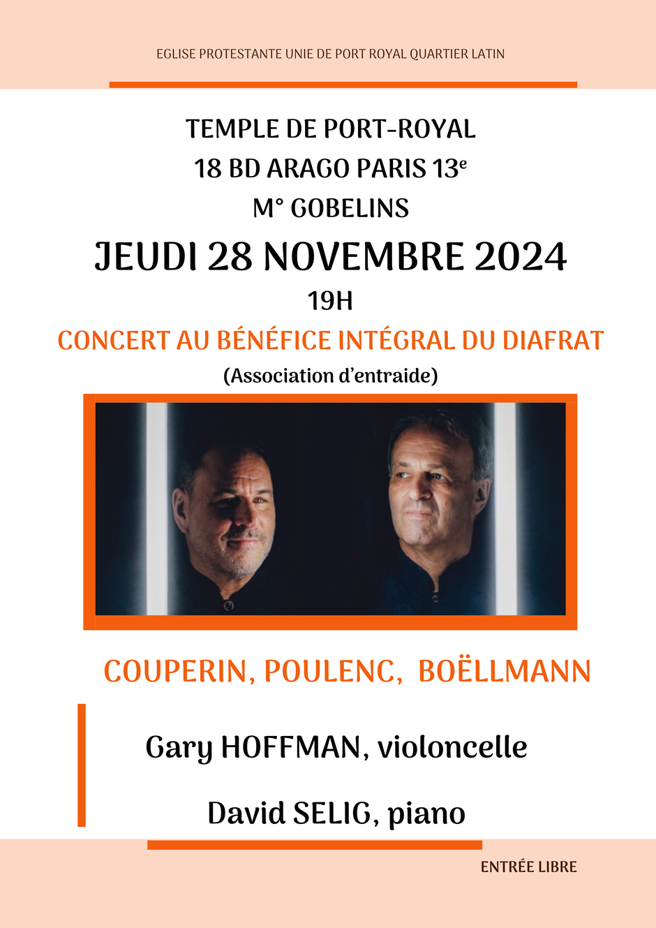 CONCERT AU BÉNÉFICE DE L'ENTRAIDE DE PORT ROYAL QUARTIER LATIN CONCERT AU BÉNÉFICE DE L'ENTRAIDE DE PORT ROYAL QUARTIER LATIN