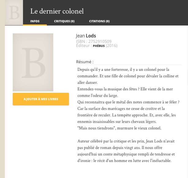 LE DERNIER COLONEL, par Jean LODS, EDITIONS PHEBUS LE DERNIER COLONEL, par Jean LODS, EDITIONS PHEBUS