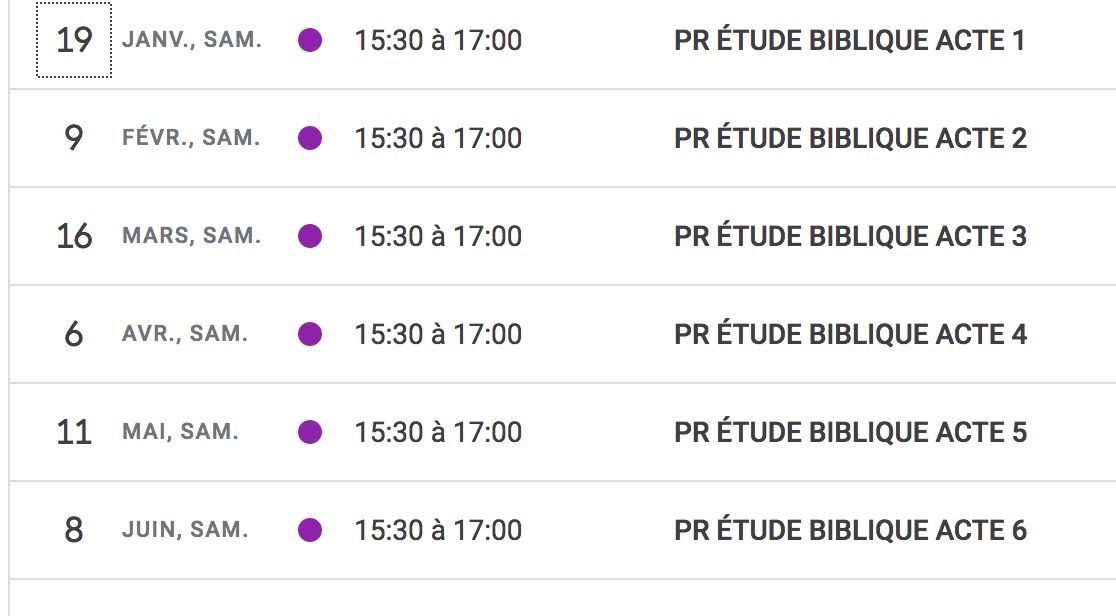 DATES DES ÉTUDES BIBLIQUES À PORT ROYAL