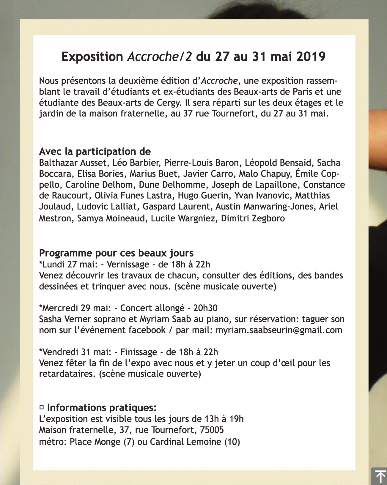 ACCROCHE/2 EXPOSITION D'ÉTUDIANTS DES BEAUX-ARTS DE PARIS