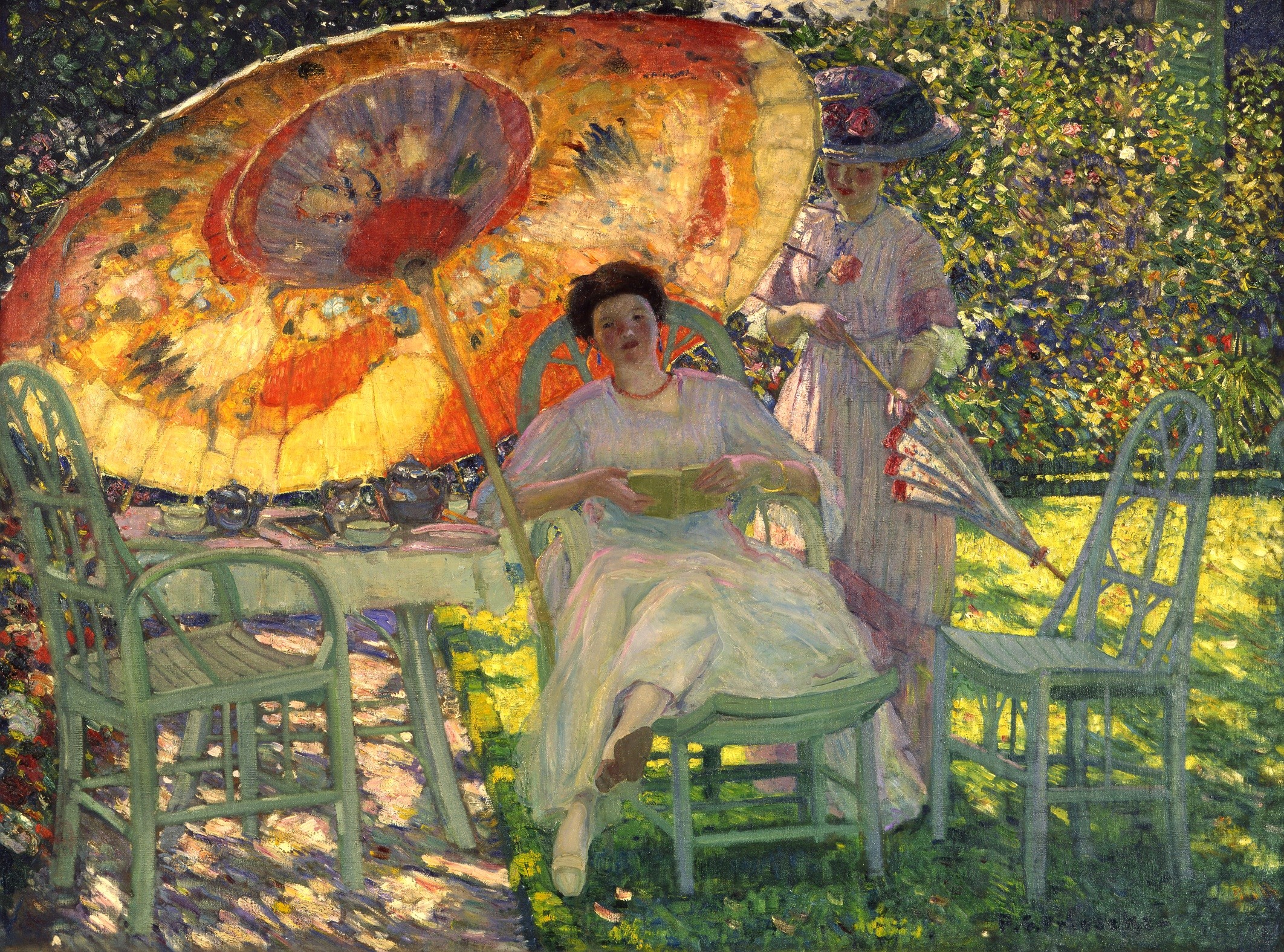 Frederick Carl Frieseke Le parasol de jardin. Cliquer pour agrandir