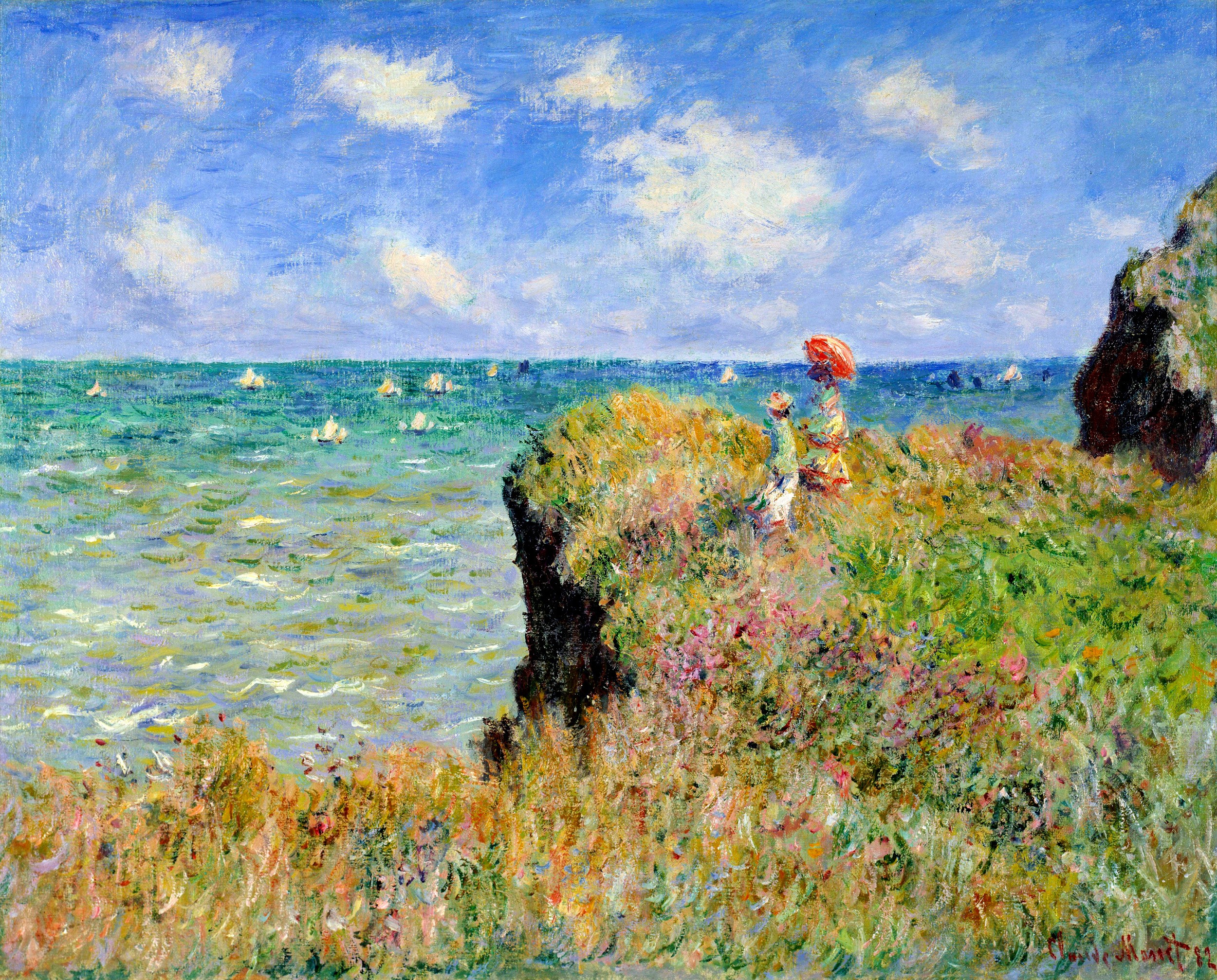 Claude Monet Promenade au Sommet d'une Falaise à Pourville. Cliquer pour agrandir