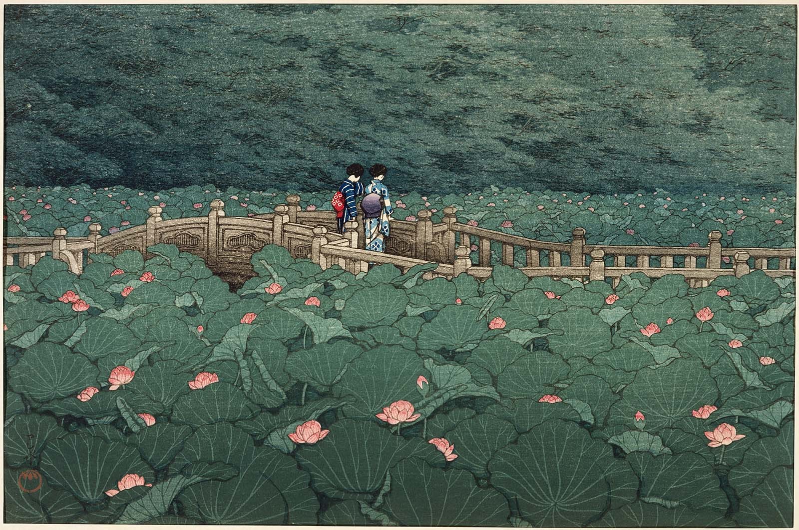 Hasui Kawase L’Étang au sanctuaire de Benten à Shiba. CLIQUER POUR AGRANDIR