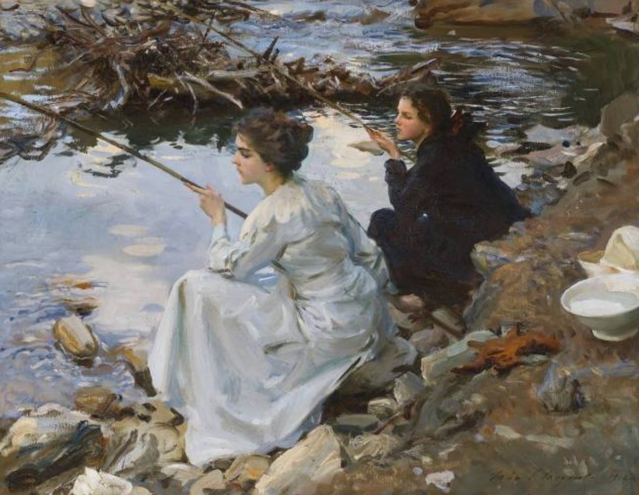 Deux jeunes filles pêchant, par  John Singer Sargent