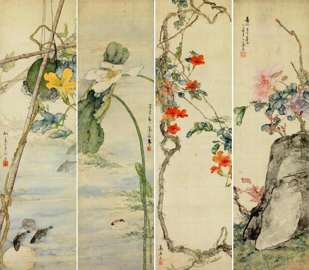 Gao Jianfu  Fleurs, Melon, Poissons et Insectes