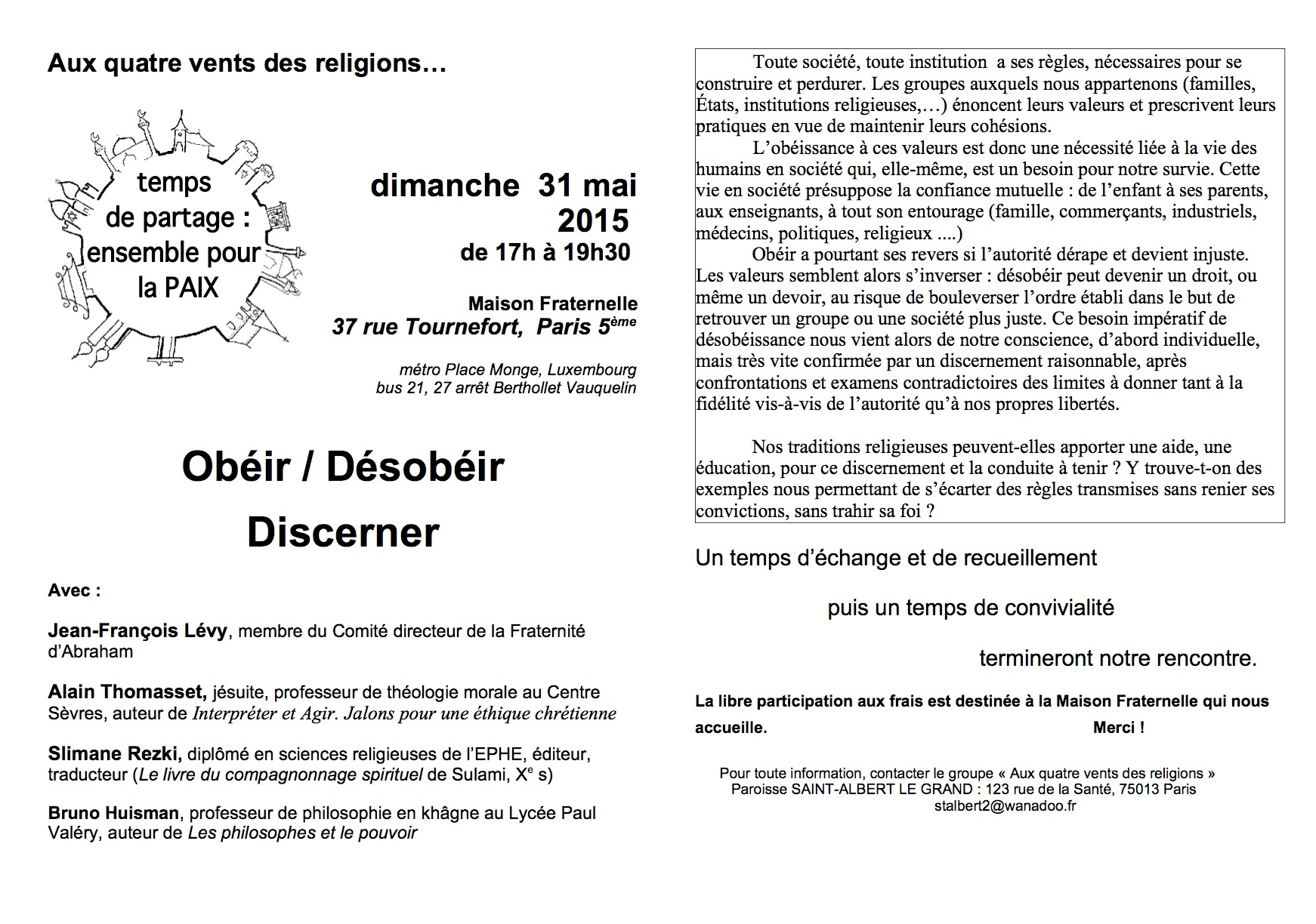 OBEIR DESOBEIR DISCERNER 31 MAI 17H MAISON FRATERNELLE